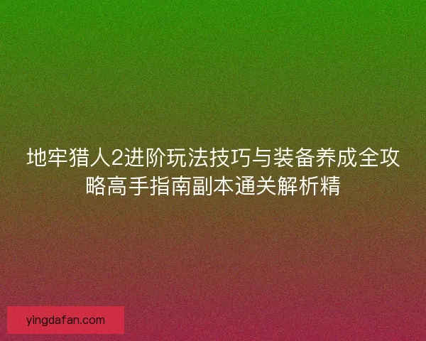 地牢猎人2进阶玩法技巧与装备养成全攻略高手指南副本通关解析精